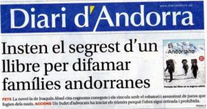 Diari d'Andorra dedica su portada al último libro de Joaquín Abad